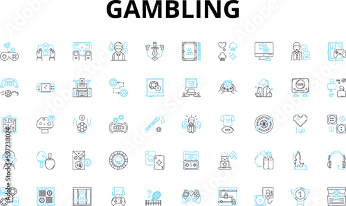 Gambling linear icons set. Risk, Chance, Luck, Bet, Casino, Vegas, Jackpot vector symbols and line concept signs. Roulette,Poker,Blackjack illustration