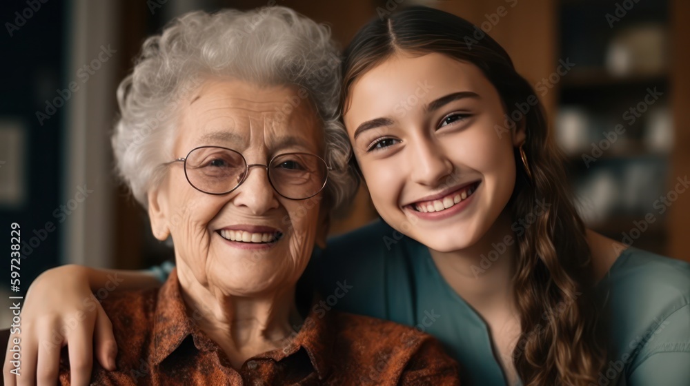 Happy grandmother with smiling granddaughter. generative ai Happy grandmother with smiling granddaughter. generative ai