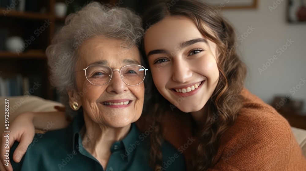 Happy grandmother with smiling granddaughter. generative ai Happy grandmother with smiling granddaughter. generative ai