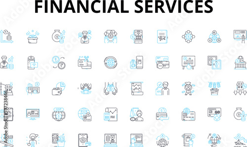 Financial services linear icons set. Banking, Insurance, Investments, Wealth, Retirement, Savings, Credit vector symbols and line concept signs. Loans,Stock,Exchange illustration