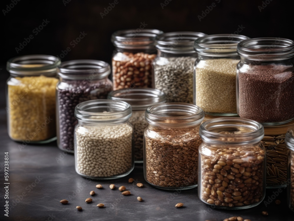 A picture of a pantry shelf with different types of grains and cereals