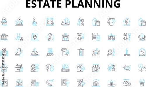 Estate planning linear icons set. Inheritance, Will, Trust, Probate, Executor, Bequest, Tax vector symbols and line concept signs. Legacy,Heir,Asset illustration Generative AI
