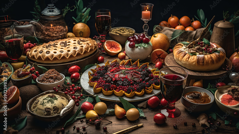 christmas eve thanksgiving dinner party food festive celebrating concept, generative ai