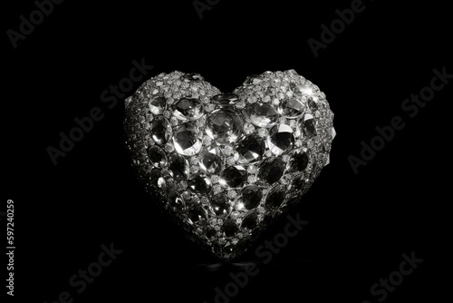 An isolated heart made of diamonds with a clipping path. Generative AI