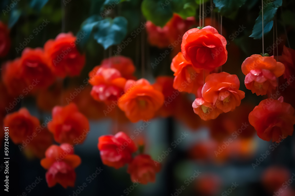 Fototapeta premium beautiful courtyard is filled with the delicate beauty of flower blossoms, bluebells, and spring flowers.