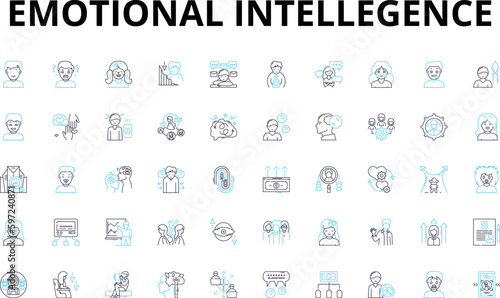 Emotional intellegence linear icons set. Empathy, Self-awareness, Self-regulation, Motivation, Perseverance, Resilience, Leadership vector symbols and line concept signs. Generative AI