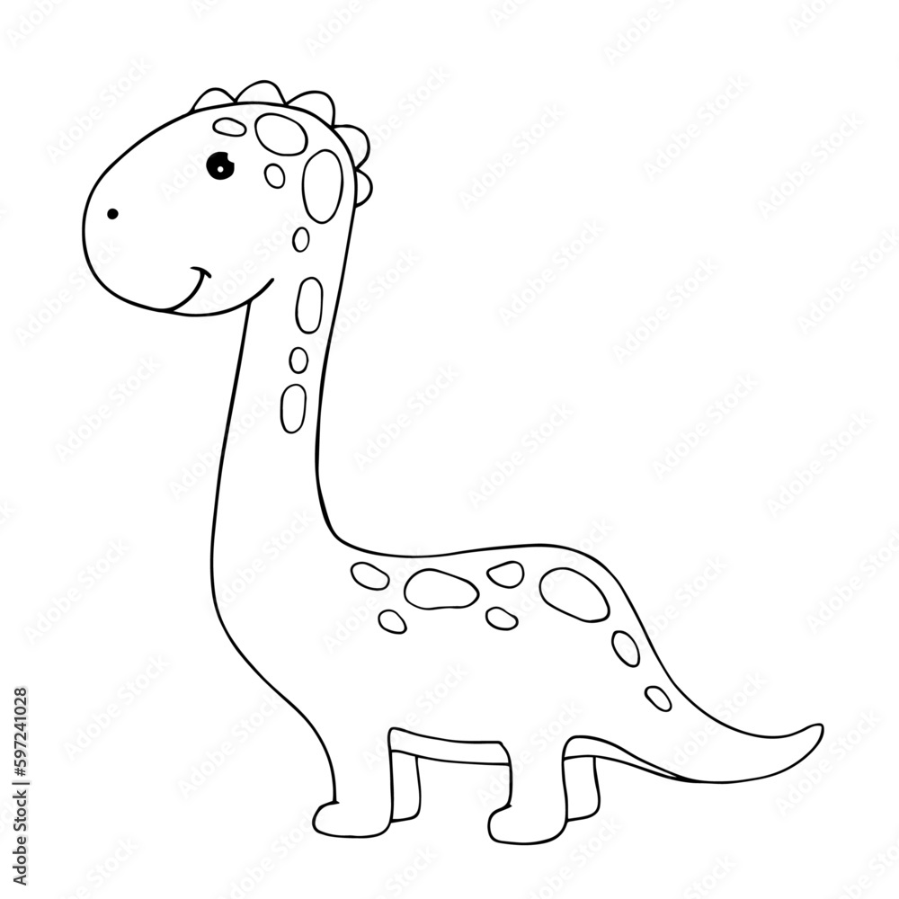 Line sketch coloring little cute dinosaur.Vector graphics.	