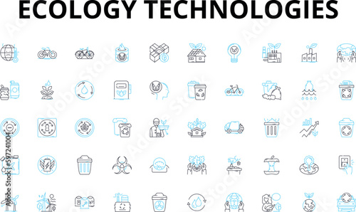 Ecology technologies linear icons set. Solar  Wind  Geothermal  Biomass  Hydroelectric  Carbon-neutral  Composting vector symbols and line concept signs. Generative AI