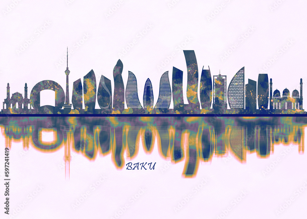 Obraz premium Baku Skyline, Cityscape, Skyscraper, Buildings, Landscape, city background, modern architecture, downtown, abstract, Landmarks, travel, business, building, view, corporate