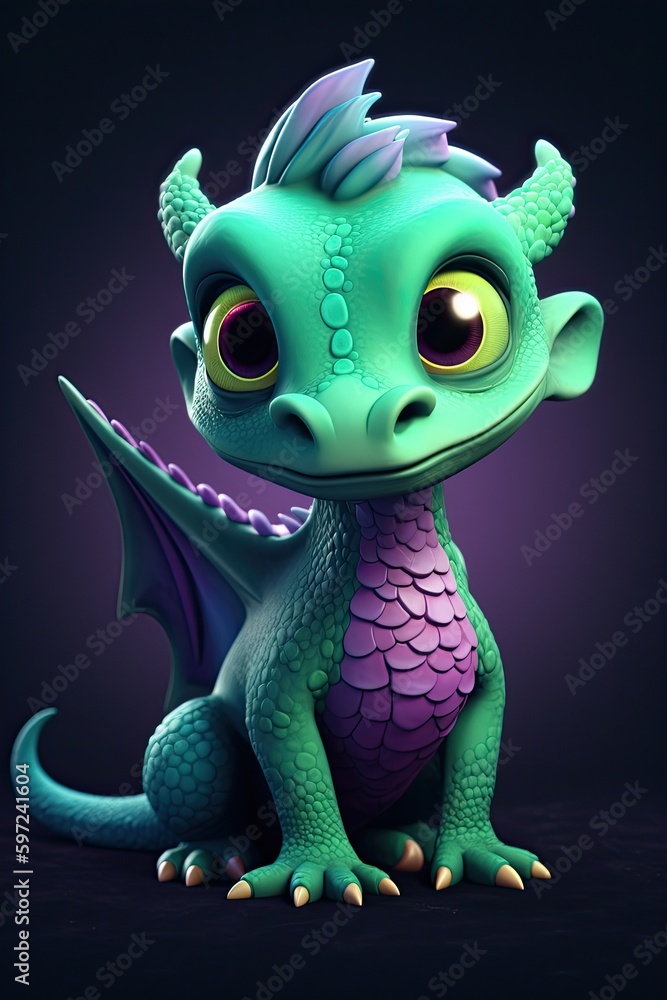 A Charming Scaled Fantasy: An Adorable Dragon with Cute Tail and Eyes in Rainbow Colors. Generative AI A Charming Scaled Fantasy: An Adorable Dragon with Cute Tail and Eyes in Rainbow Colors. Generative AI
