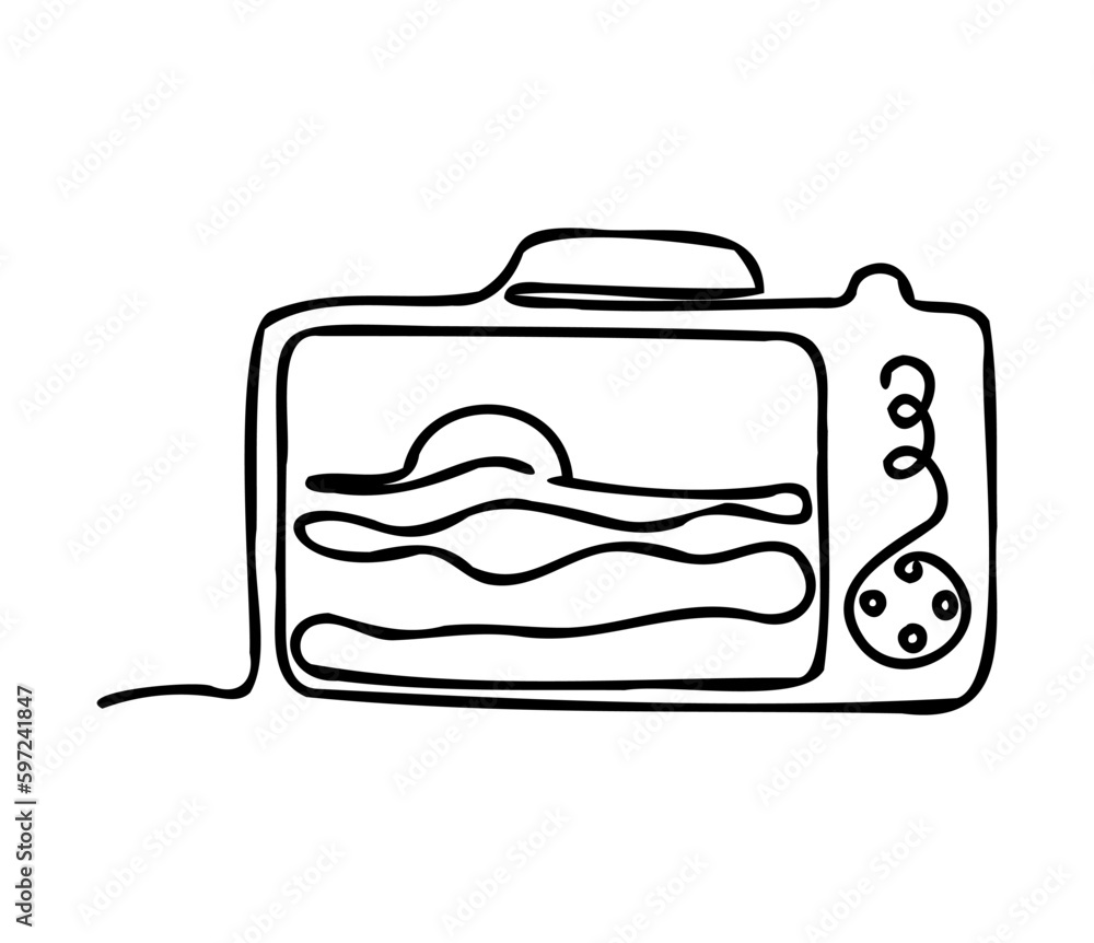 Line drawing camera Single line drawing icon camera outline with