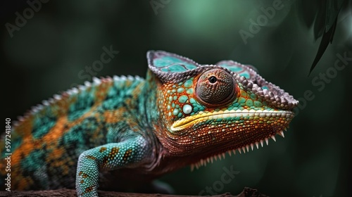 Exotic Wildlife: Close-Up Portrait of Colorful Panther Chameleon, Generative AI