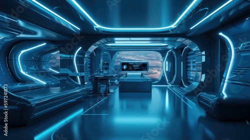 Electric Blue and Cerulean Blue shine in award-winning 8K HD interior design with bionic technology and high-tech equipment for modern businesses, Generative AI © Georgy