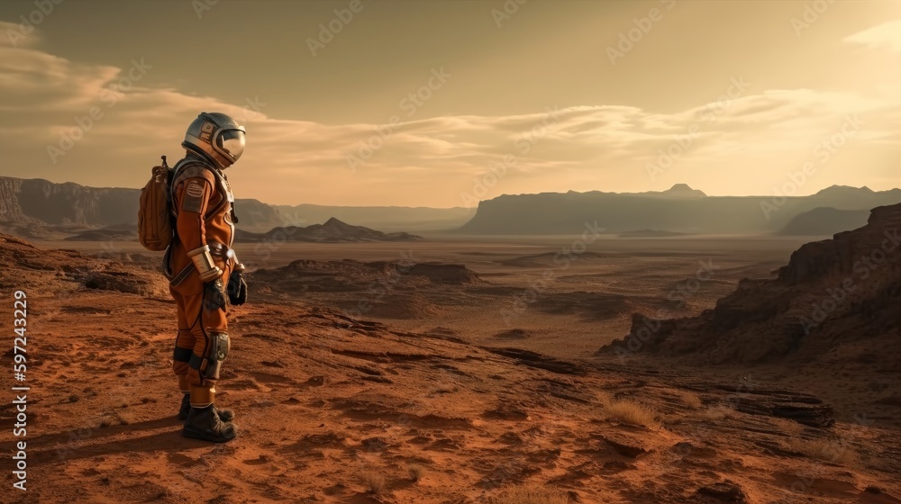 The Mars Explorer's Vast Desert Gaze: A Stunningly Detailed Photoshoot with a Sony A9 and a 35mm lens in Nature's Dunes and Beaches, Generative AI
