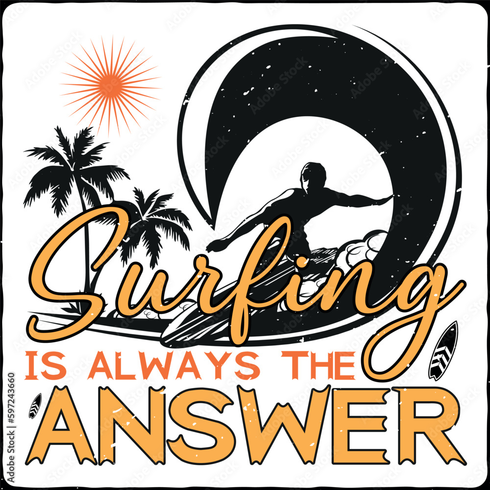 Surfing T-Shirt Design, Summer Design, Beach Design, Water Sports, Vector Art, Typography Design