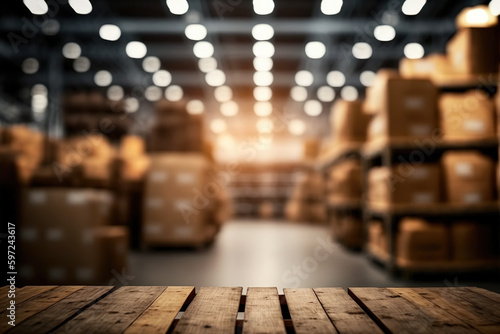 Empty wooden pallet on blurred warehouse background. Flawless