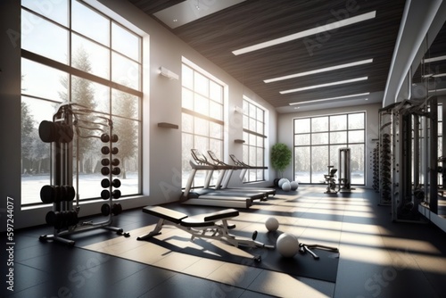 Elevate Your Workout in a Blissful Gym with Beatitude Light, generative AI
