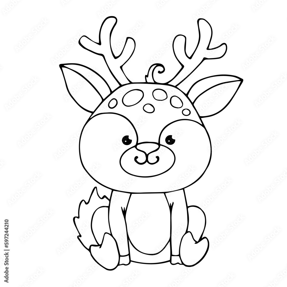 Fototapeta premium Line sketch, coloring of a small deer. Vector graphics.
