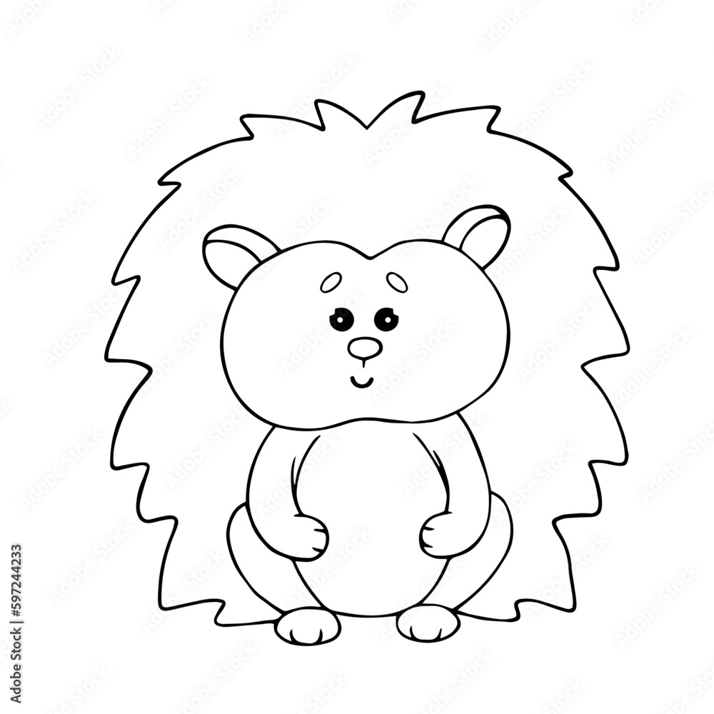 Fototapeta premium Linear sketch, coloring of a small hedgehog. Vector graphics.