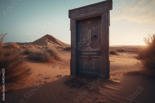 Strange desert door. Generative AI