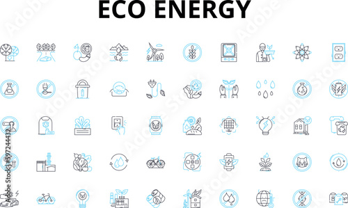 Eco energy linear icons set. Solar, Wind, Hydro, Geothermal, Biomass, Renewable, Sustainable vector symbols and line concept signs. Efficient,Green,Electric illustration Generative AI
