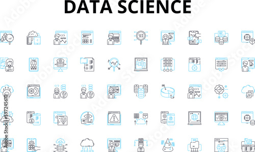 Data science linear icons set. Analytics, Algorithms, Big Data, Clustering, Correlation, Data Mining, Decision Trees vector symbols and line concept signs. Deep Generative AI