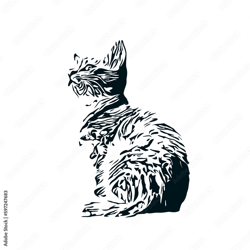 Obraz premium black and white sketch of a cat with a transparent background