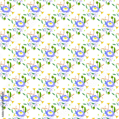 Floral seamless vector pattern with small flowers on a white background, natural background for fabric design, wallpaper, gift wrapping, pattern for home textile