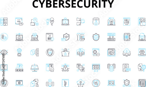Cybersecurity linear icons set. Encryption, Firewall, Malware, Phishing, Hacking, Breach, Cybercrime vector symbols and line concept signs. Authentication,Vulnerability,Identity Generative AI
