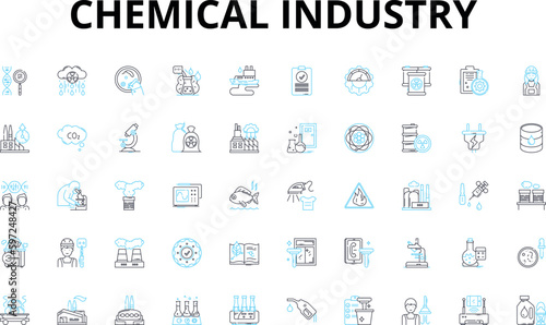 Chemical industry linear icons set. Polymer, Catalyst, Petrochemical, Solvent, Acid, Alkali, Reactor vector symbols and line concept signs. Petrochemistry,Refining,Enzyme illustration Generative AI
