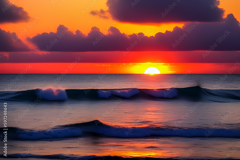 ocean at sunset, created by artificial intelligence