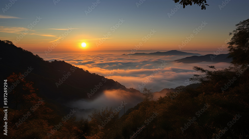 Fototapeta premium Sunset over the clouds.Generative Ai