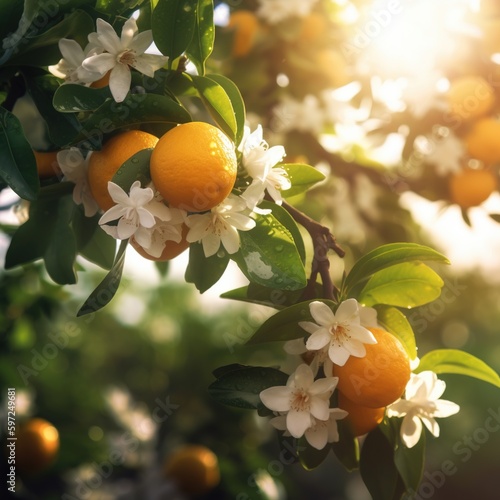 orange tree with oranges and flowers-Ai photo