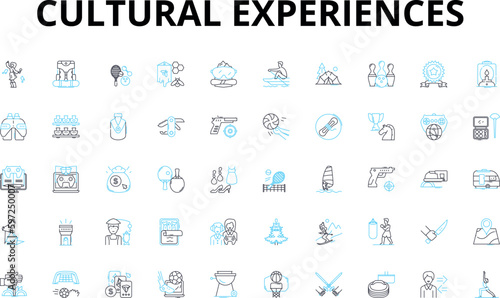 Cultural experiences linear icons set. Diversity, Immersion, Tradition, Customs, Festivals, Heritage, History vector symbols and line concept signs. Art,Fashion,Music illustration Generative AI