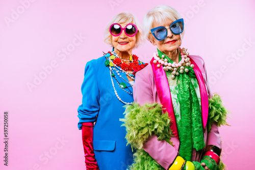 Bild auf Leinwand Cool and stylish senior old women with fashionable clothes