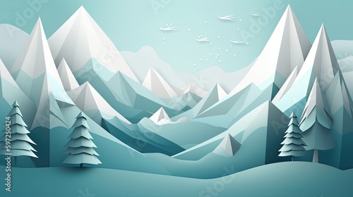 Minimalist Origami Mountain Desktop Wallpaper: Add an Uplifting Touch of Design to Your Home Screen. Generative AI