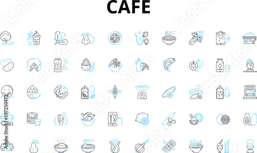 Cafe linear icons set. Cozy, Espresso, Sandwiches, Breakfast, Artisan, Cappuccino, Pastries vector symbols and line concept signs. Relaxing,Brunch,Latte illustration Generative AI