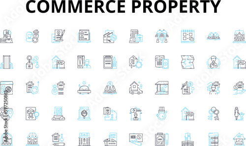 Commerce property linear icons set. Retail, Commercial, Industrial, Office, Warehouse, Shopping, Plaza vector symbols and line concept signs. Strip,Business,Park illustration Generative AI