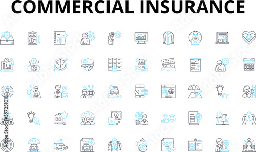 Commercial insurance linear icons set. Protection, Liability, Property, Business, Risk, Policy, Coverage vector symbols and line concept signs. Premium,Claims,Damage illustration Generative AI