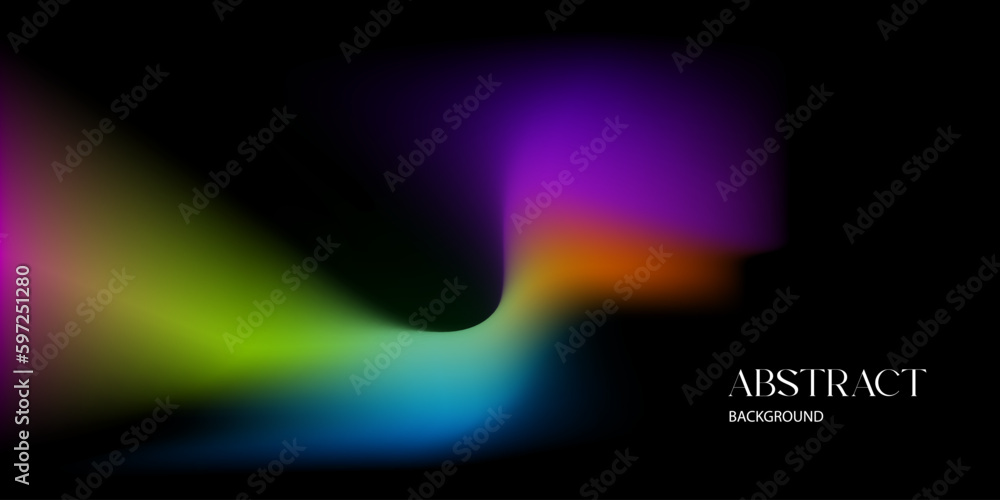 Abstract background template dark design with neon color gradient rainbow color shape on black