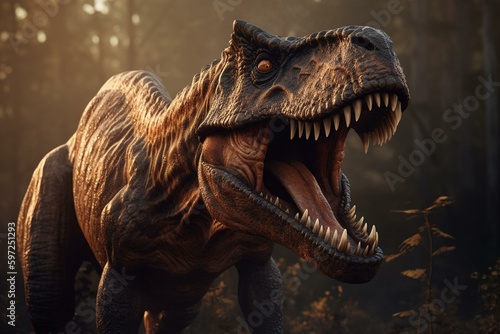 3D render of T-Rex roaring at Triceratops. Generative AI © Dariel
