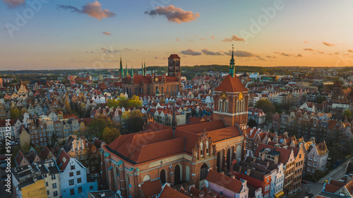 Panorama of Gdansk at sunset in late April.