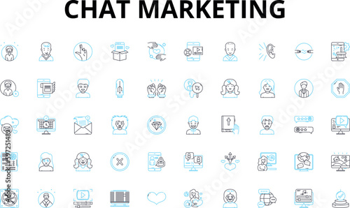 Chat marketing linear icons set. Conversational, Engagement, Personalization, Automation, Segmentation, Targeting, Conversation vector symbols and line concept signs. Generative AI
