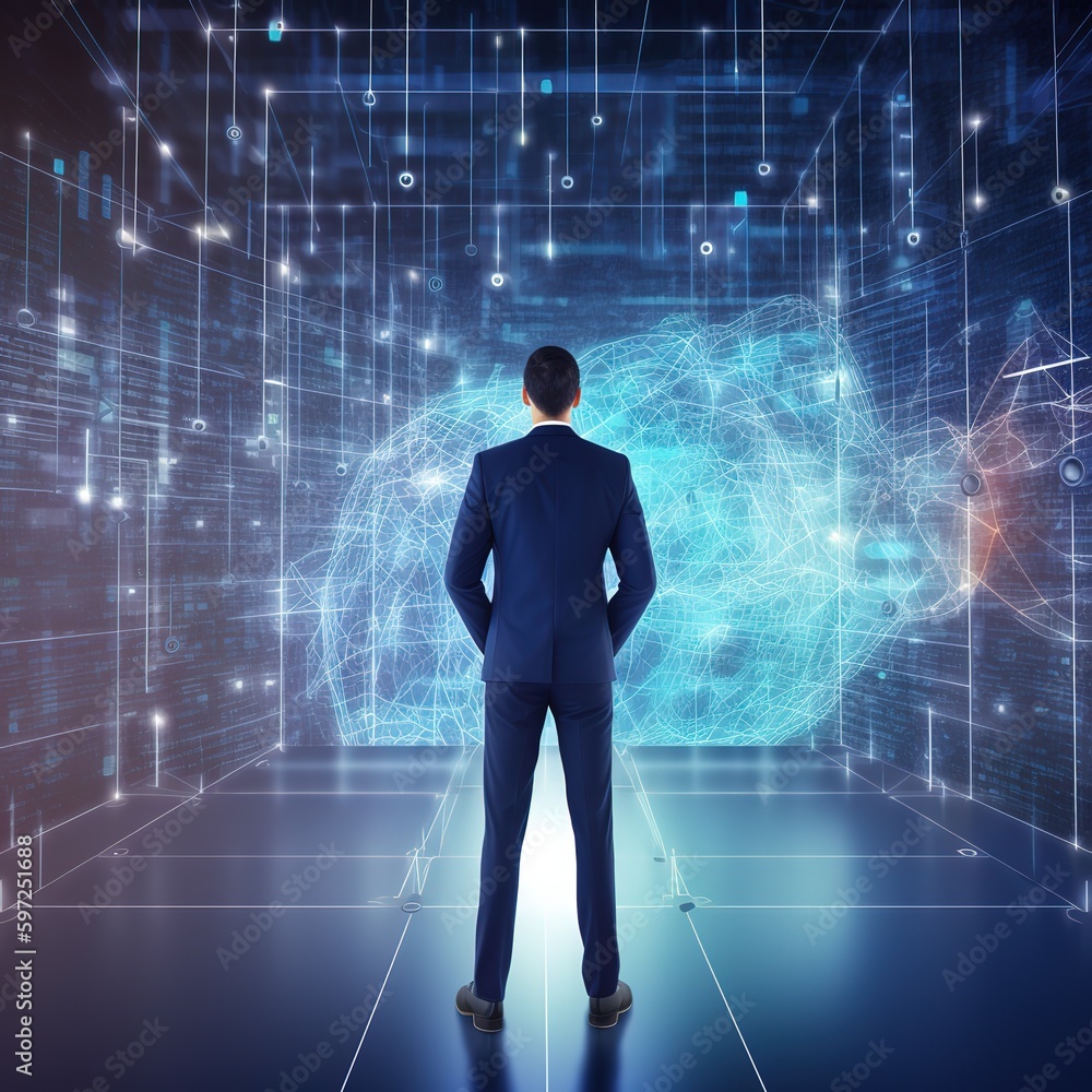 cyber security concept with businessman protect data and privacy and data privacy protection concept with shield and lock icon, ai cyber security concept with businessman protect data and privacy and data privacy protection concept with shield and lock icon, ai
