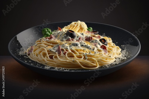 An image of a plate of spaghetti carbonara with creamy Generative AI 3