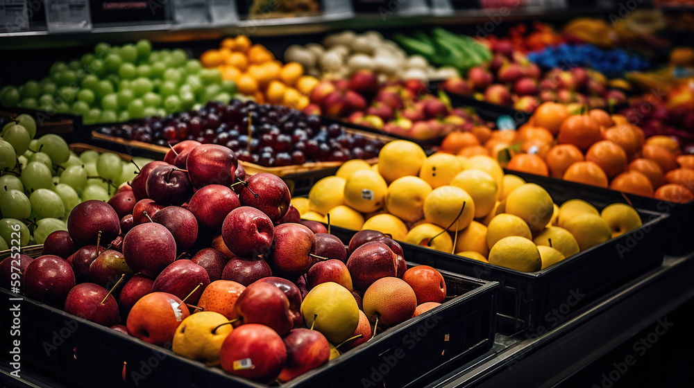 Fruits in supermarket, generative ai
