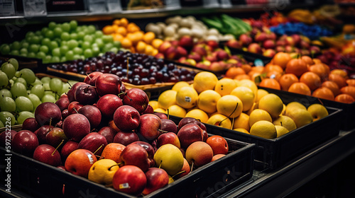 Fruits in supermarket, generative ai