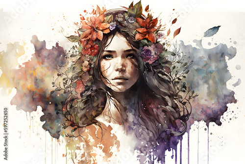 Fröhliche Frau zum Internationalen Frauentag, wasserfarben, Illustration von Generative AI