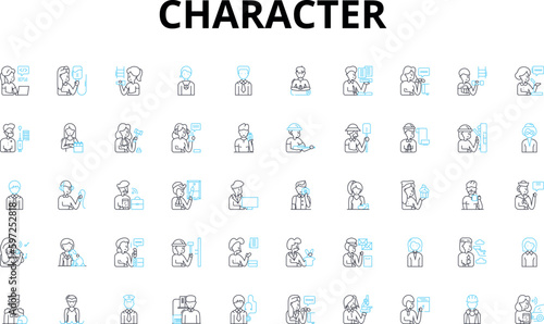 Character linear icons set. Personality, Traits, Unique, Mannerisms, Behavior, Disposition, Morals vector symbols and line concept signs. Quirks,Attitude,Individuality illustration Generative AI