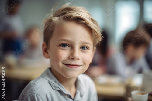 young toddler, boy is satisfied and happy. Generative AI
